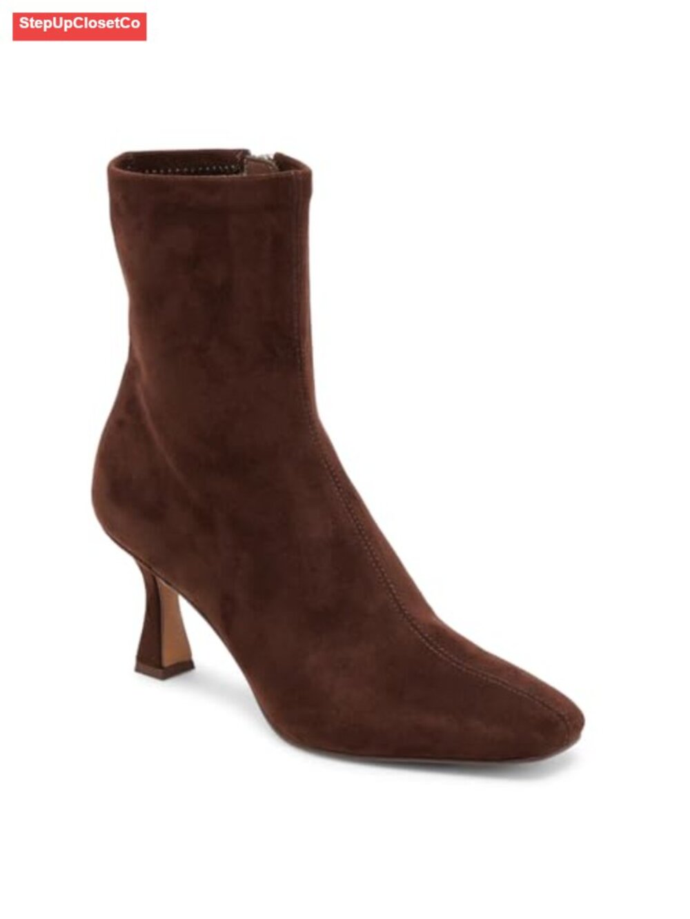 Women's Square Toe Kitten Heel Ankle Boots Suede Side Zip Booties